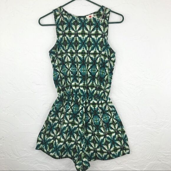 One Clothing Green /Blue Abstract Print Romper-S - Picture 1 of 8